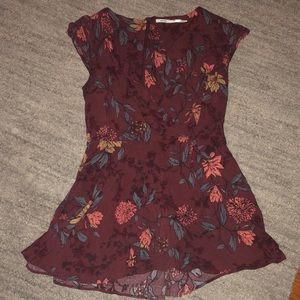 Dark red floral romper